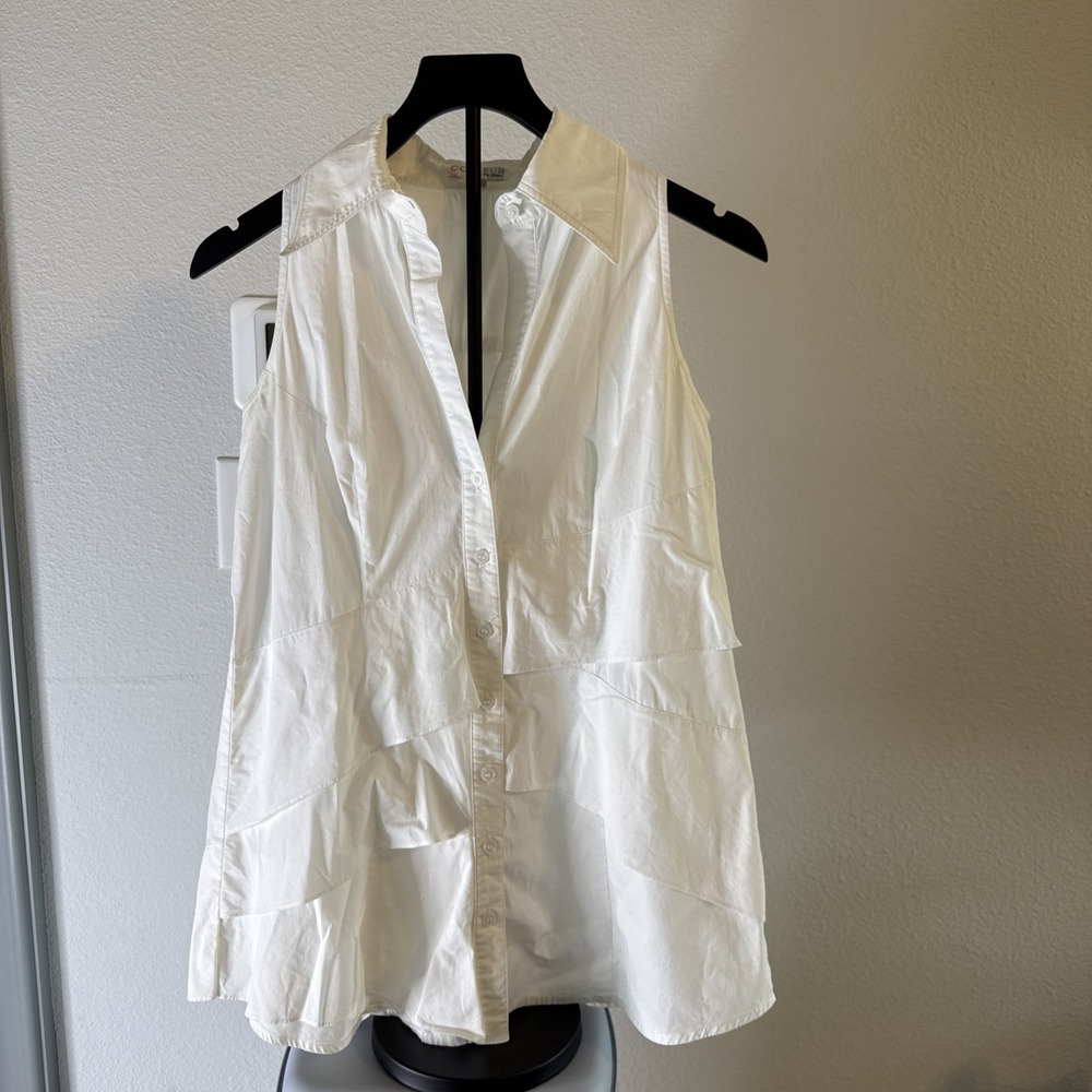 Couleur By Finley Women's Sleeveless Button Layered Ruffle White Shirt Size S